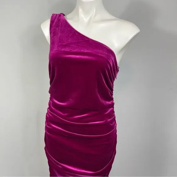 House Of Harlow 1960 Revolve Ruched Velvet One Shoulder Midi Mini Dress Size L - Picture 7 of 16